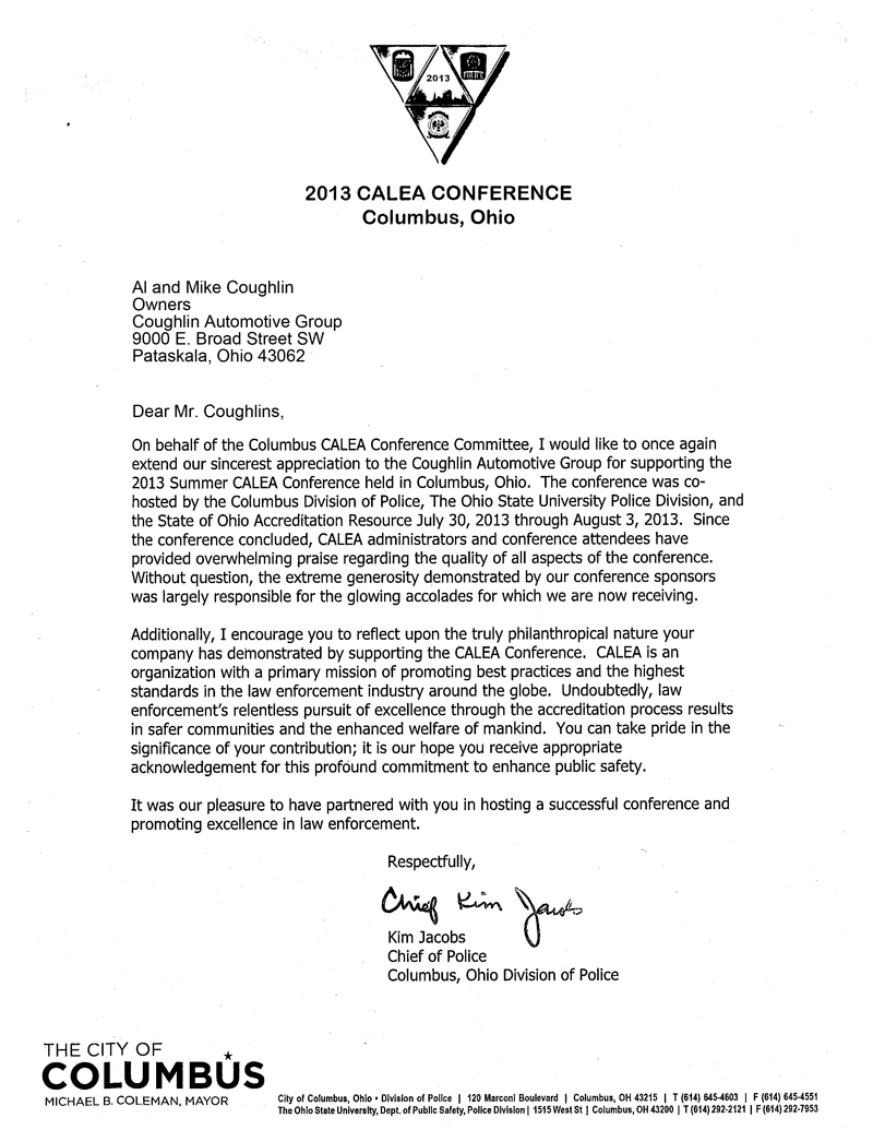 Letter from CALEA Conference